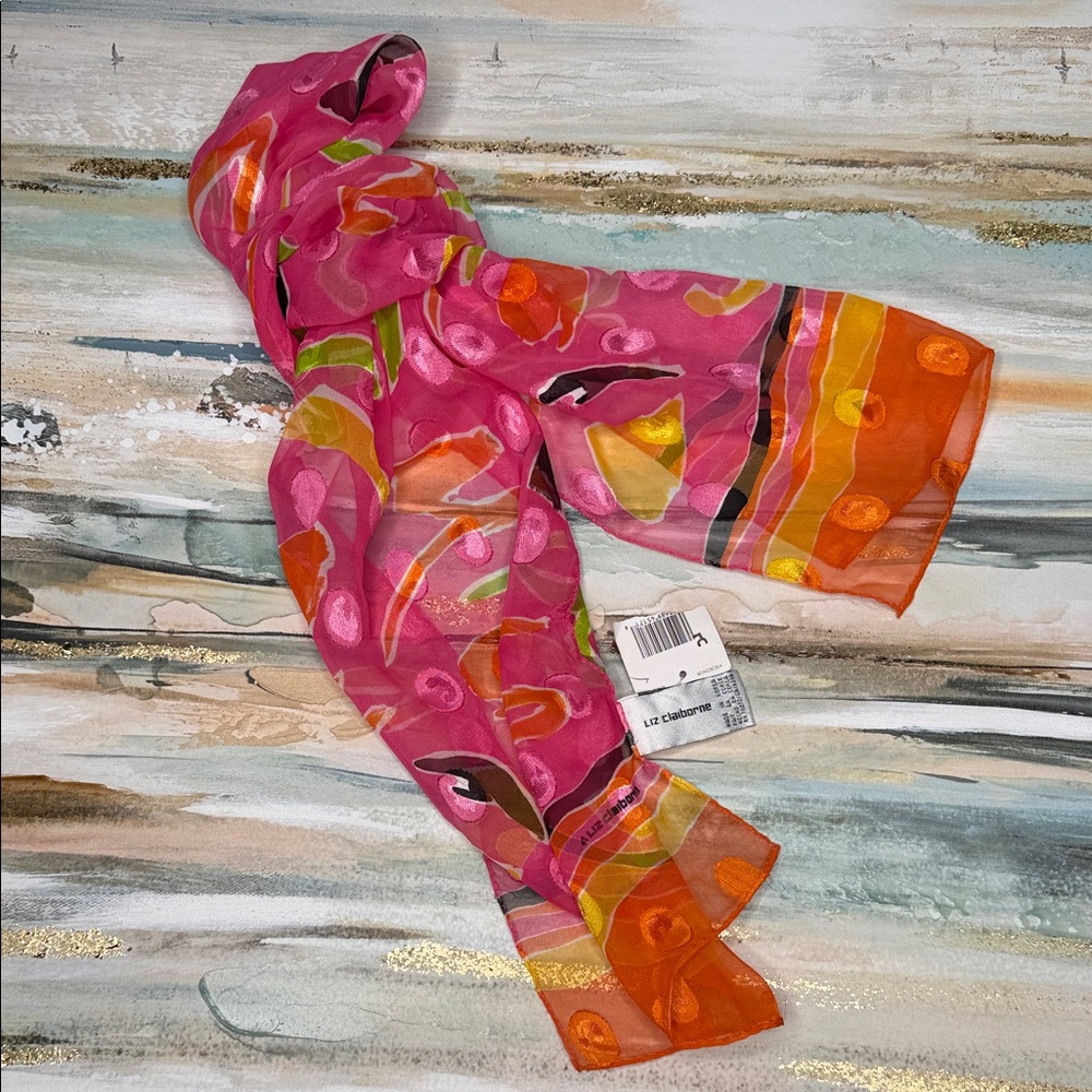 Vintage Liz Claiborne Pink and Orange Long Scarf Korea